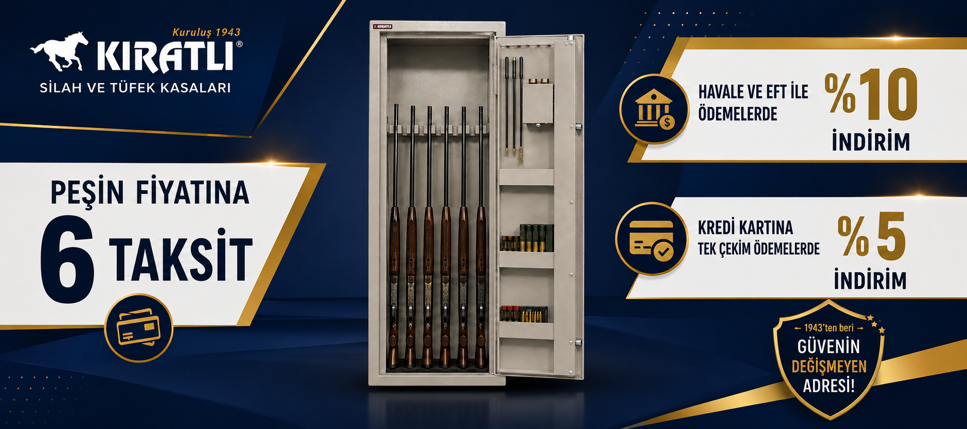 Silah Kasaları Şimdi 6 Taksit, Peşin Ödemede % 10 İndirim, Kredi Kartına tek çekim ödemelerde % 5 indirim.